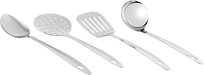 Vinod Stainless Steel Cookware Set 11-Piece Kitchen Starter Set Includes Mixing Bowls Set Stainless Steel Colander| Kitchen Food Strainer 4-Side Grater Serving Spoons Ladle &amp Utility Tongs