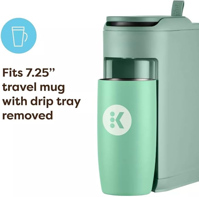 KeurigK K-Mini Mate Single-Serve KCup Pod Coffee Maker – Compact 4 Wide Brewer – 12oz Reservoir – Travel Mug Compatible – Modern Design – Electric – Ideal for Small Spaces (Glamping Green)