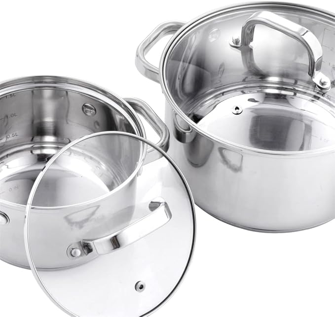 Cooking Pot Frying panStainless Steel Cookware Set 10 Piece Safety Induction Pan Set Nonstick Skillet Casserole with Glass Lid(