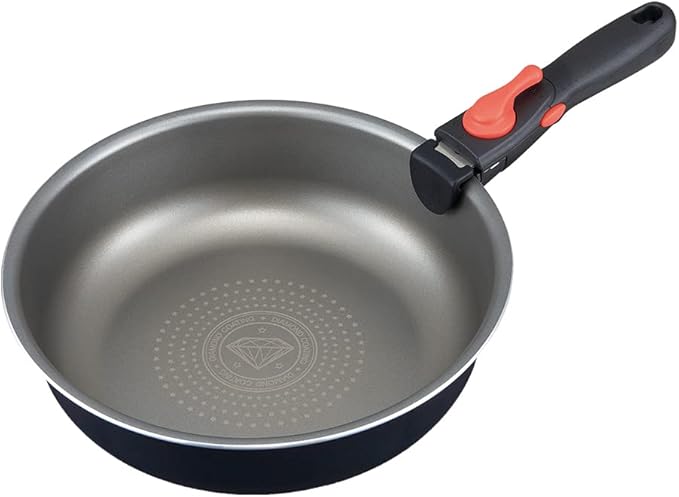 Eyedia Frying Pan 10.2 inches (26 cm) Deep Type Induction Compatible For Both Tabletop Pots Detachable Handle Diamond Coated Pan Diamond Treatment Removable Handle Fry Frying Pot Navy Blue