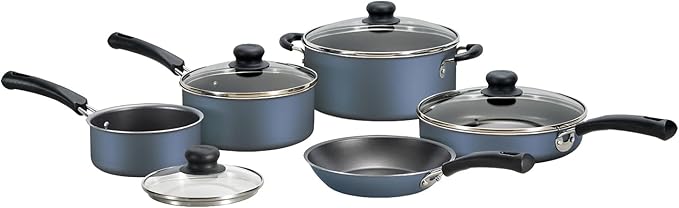 9-Piece Blue Nonstick Cookware Set – Affordable &amp Versatile for Home Kitchens