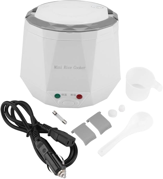 Electric Rice Cooker Portable Electric Car Truck Food Steamer Mini Travel Rice Cooker 12V 100W 1.3 L Portable Meal Heater Food Warmer(White)