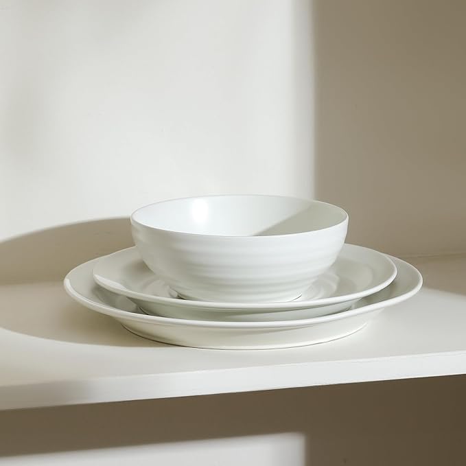 Stone Lain Orbit 4-Piece Dinner Plate Set Stoneware White