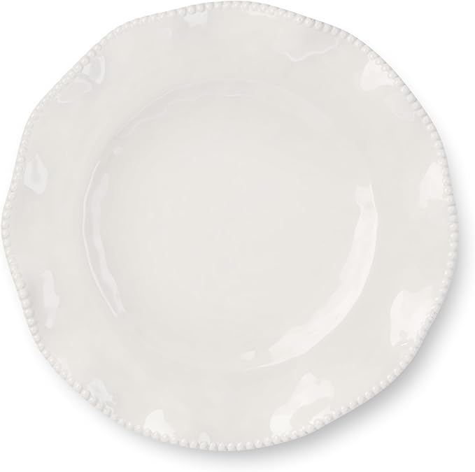 Perlette Off-White Beaded 12-Piece Dinnerware Set – Includes 4 Dinner Plates 4 Salad Plates 4 Bowls (7.5 x 2 22 oz) – Elegant Unbreakable Melamine Heavyweight Perfect for Indoor/Outdoor Dining