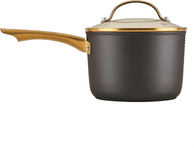 Farberware Forged Induction Ceramic Nonstick Pots and Pans Set with Lids and Kitchen Cooking Tools - Dishwasher Safe Suitable for All Stovetops 12 Piece Cookware Set - Black and Gold