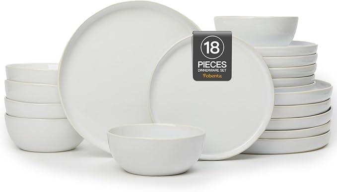 18-Piece Fog White Ceramic Plates and Bowls SetMinimalist Dinnerware Sets for 6 – Artful Dish Set for Serene Dining &amp Everyday Aesthetic