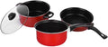 3pcs Non-stick Frying Pan Soup Pot Milk Pan Set Red Multifunctional Kitchen Utensil Cooking Tool for Home Daily Use and Space-saving