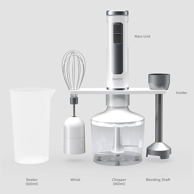 SHOOV Cordless Rechargeable 3 in 1 Hand Blender &amp Mixer Stainless Steel Stick Detachable 8 Speed + Turbo Easy to Clean Safety lock with LED white lights USB charge