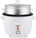 OVENTE Electric Rice Cooker and Food Steamer – 10-Cup Cooked Capacity (5 Cups Uncooked) Nonstick Removable Pot Keep Warm Function Steaming Basket Measuring Cup &amp Spatula Included White RCS01W