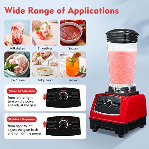 2200W Professional Countertop Smoothie Blender 2L Heavy Duty Stainless Steel Commercial Kitchen Blender Mixer Juicer Ice CrusherAdjustable Speed for MilkshakesIce Creams Fresh Juices (Black)