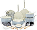 GreenPan Padova Hard Anodized Healthy Ceramic Nonstick 17 Piece Cookware Set PFAS-Free Induction Dishwasher Safe Oven Safe Light Blue