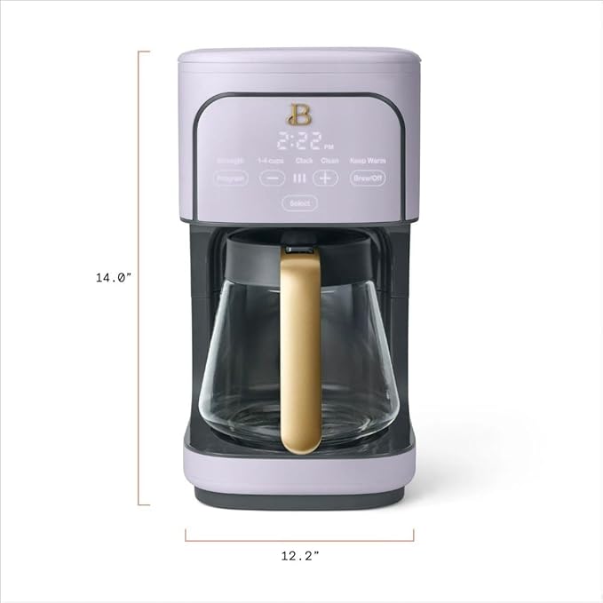 B- 12-Cup Programmable Coffee Maker with Touch-Activated Display Auto Brew Timer Reusable Filter &amp Large Glass Carafe (Lavender)