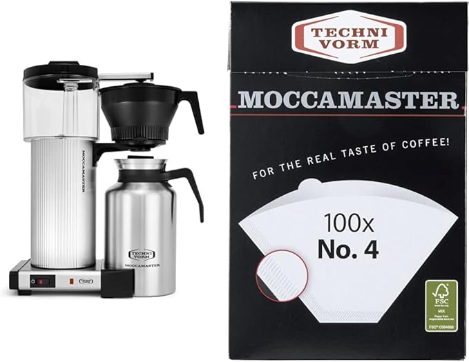 Technivorm Moccamaster 39340 CDT Grand Coffee Maker 60 Ounce Silver 4 White Paper Filters 100-count per box