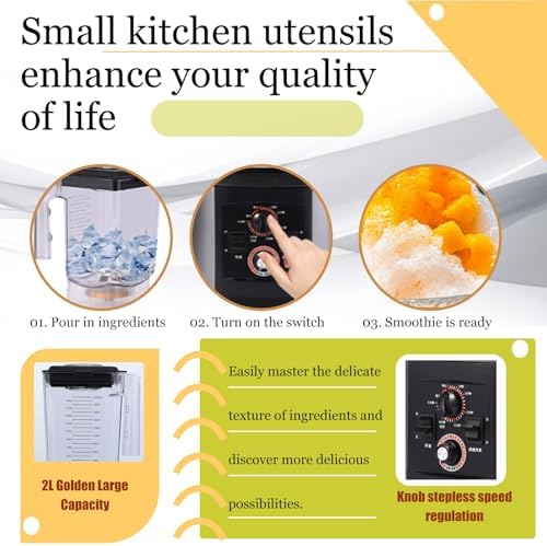Soundproof 2200W Commercial Blender with 2L Jar FastIce Crushing Quiet Operation Self Cleaning Heavy Duty Smoothie Maker
