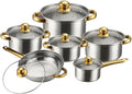 Stainless Heavy Steel Pots and Pans Set 12PCS Ktichen Stainless Steel Nonstick Cookware Set with Glass Lids Full Clad Cooking Set with Stay-Cool Handles Dishwasher Safe Compatible with All Stovetops B