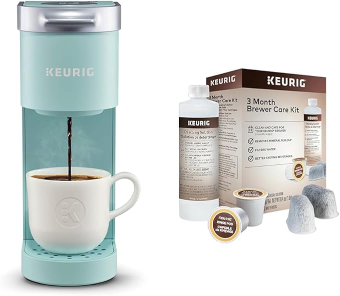 Keurig K-Mini Single Serve Coffee Maker &amp 3-Month Brewer Maintenance Kit Includes Descaling Solution Water Filter Cartridges &amp Rinse Pods Compatible Classic/1.0 &amp 2.0 K-Cup Coffee Makers