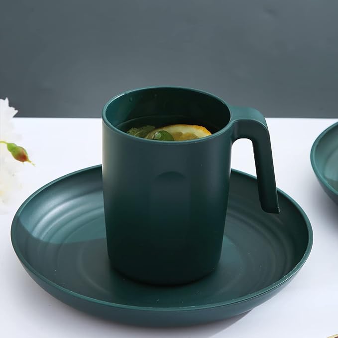 Kyraton 16-Piece Unbreakable Polypropylene Dinnerware Set Dark Green Microwave Safe