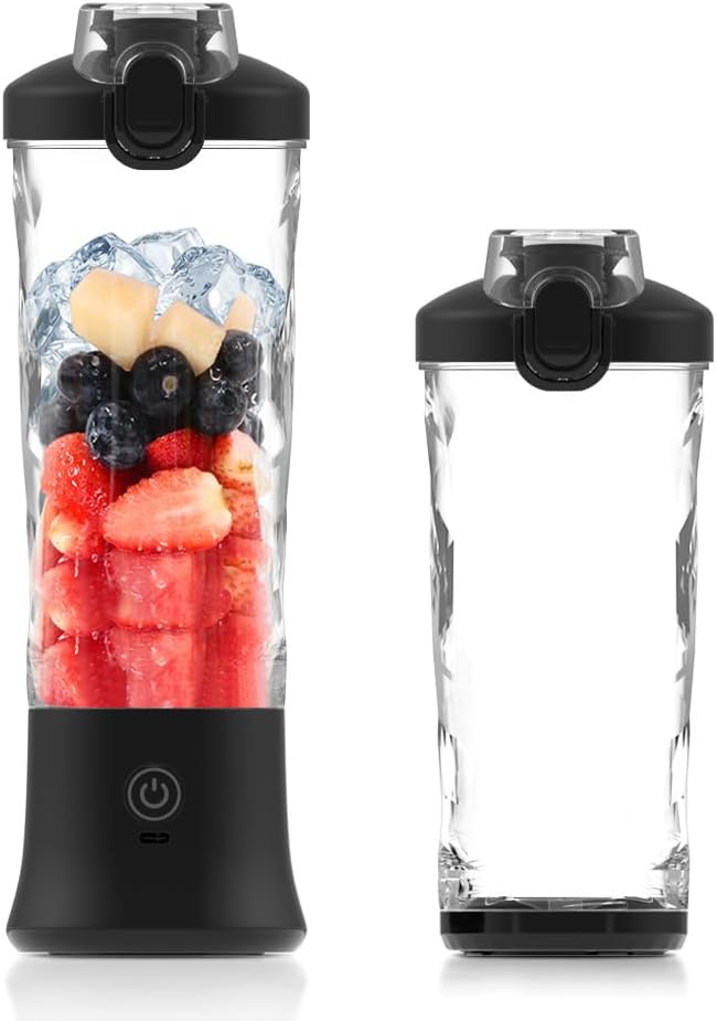 Personal Blender with 20oz Traveling Cup Portable Blender for Shakes and Smoothies Cordless Personal Blenders Self Cleaning USB-C Rechargeable Licuadora Portatil for Home Gym Office