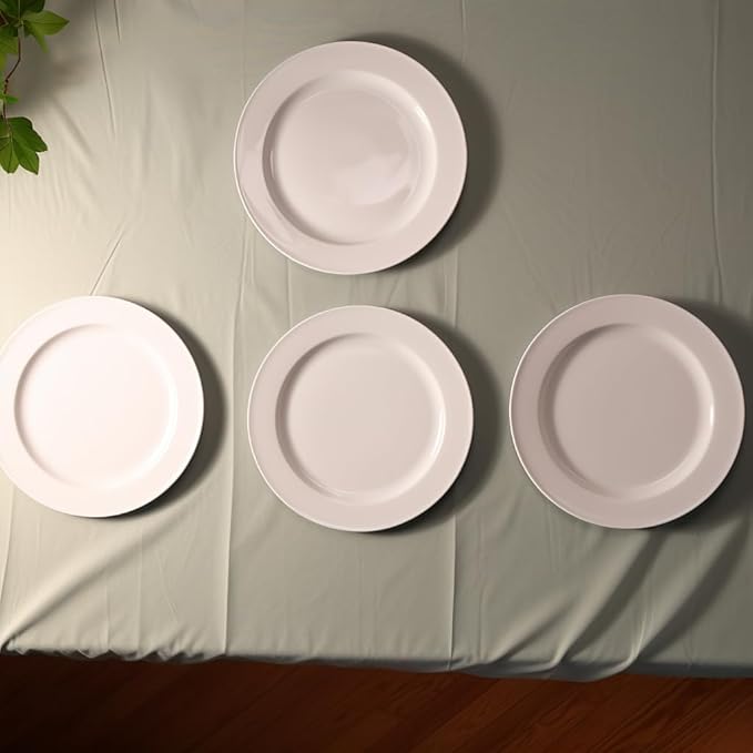 10IN White Anti-Shatter Dinner Plate Set Indoor/Outdoor Fruit/Dessert/Salad Plate Anti-Shatter Dinnerware Set Lead-Free Microwave Safe Dishwasher Safe - 8PCS(Shallow Dish)