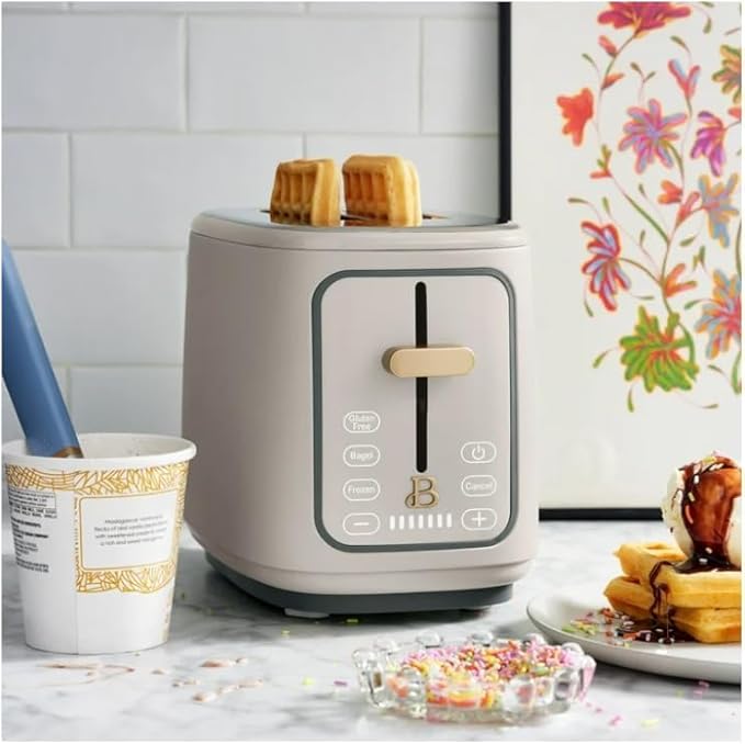 Drew Barrymore Porcini Taupe Icing 2-Slice Toaster with Touch &amp Activated Display
