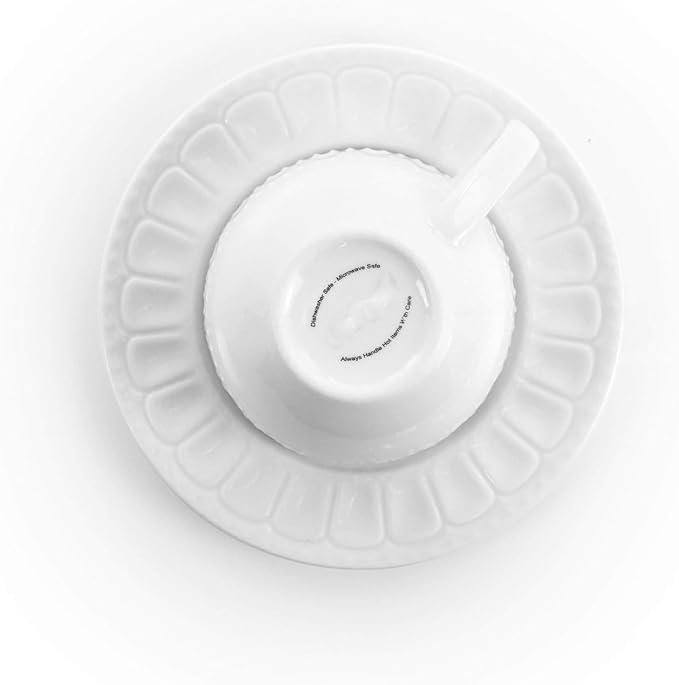 20 Piece White Porcelain Dinnerware Set with Mugs and Saucers – Embossed Arched Design Service for 4 Microwave &amp Dishwasher Safe