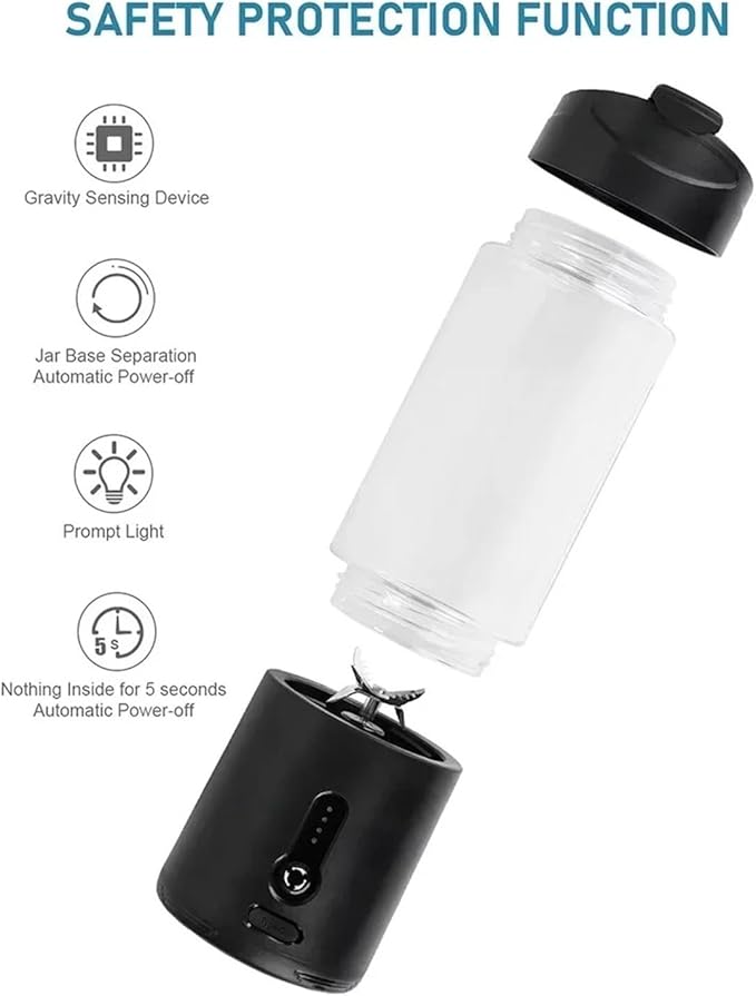 Fit for Portable Blender with 6 Blades - Powerful USB Rechargeable Personal Juicer for Shakes &amp Smoothies(Black blender B)