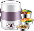 HBJWOV Rice Cooker 3 Layers Rice Cooker Portable Heating Bento Steamer Cooking Pot 2L Food Container Warmer