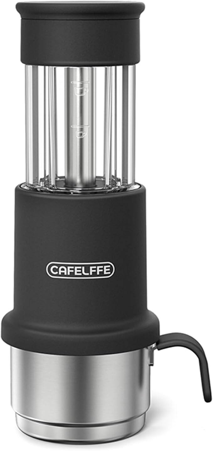 Handpressed Coffee Machine with 80ml Water Tank and 120ml Coffee Cup Grab and Go Companion for Outdoors Appreciators (Black)