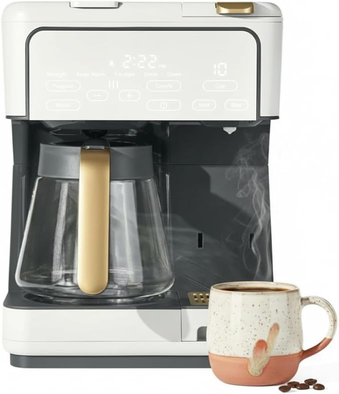 Multi Brew Coffee Maker with Single Serve and Carafe Brewing Options for Countertop Home Use (White Icing)