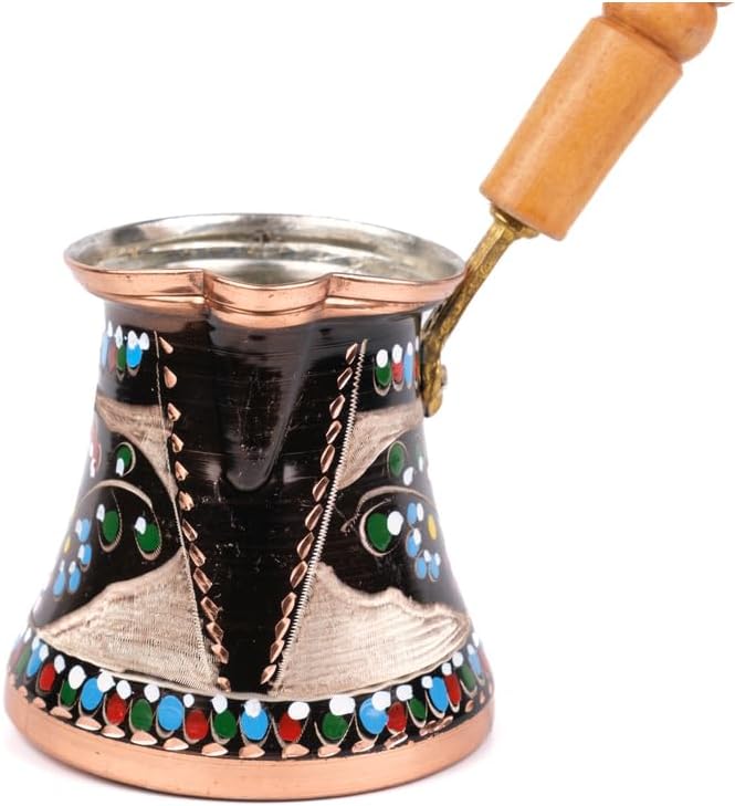 Copper Coffee Pot Hammered 1 Person Mini Traditional Turkish Coffee Maker with Handle for Home Kitchen Use Beige - Beige One Size