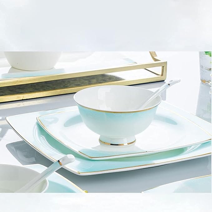 Dinnerware Sets - Luxury Dishes Service Set 56/60Pcs Ceramic Dinnerware Set Bone China Tableware Dishes Plates Ceramic Combination Dinner Service Set Diner Set60 Pieces