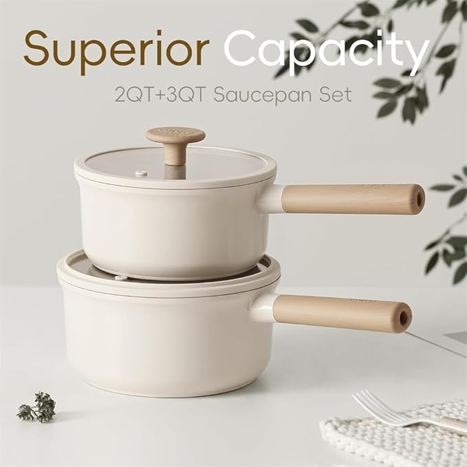 12 Pcs Pots and Pans Set Nonstick Cookware Sets Healthy Induction Kitchen Granite Cooking Set W/Frying Pans SaucepanCream12 Pc