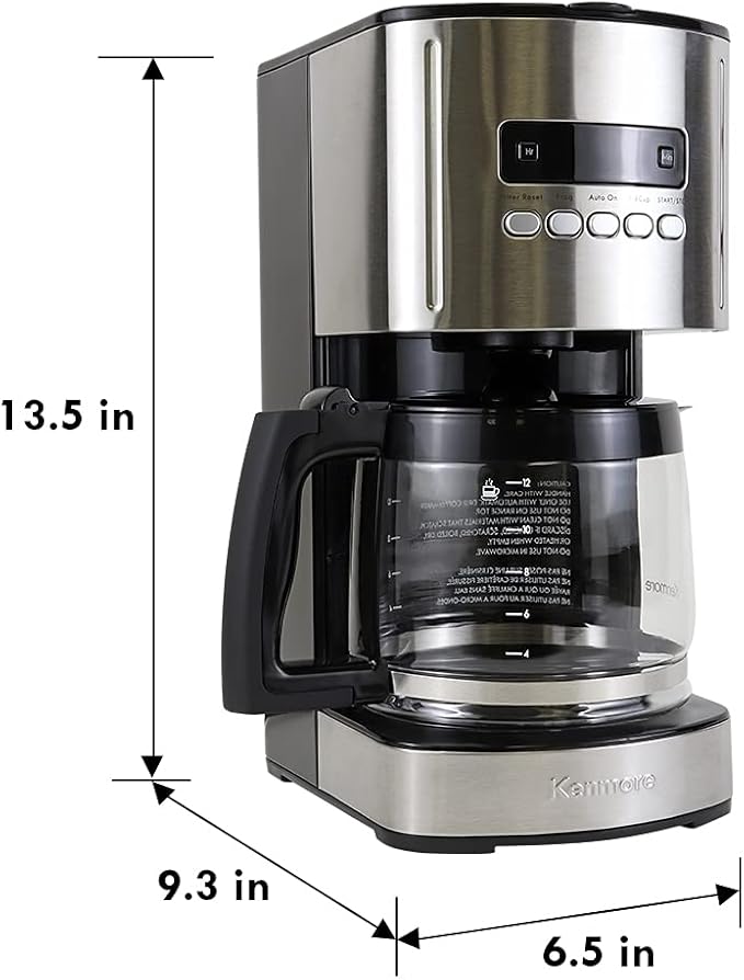 Kenmore Drip Coffee Maker - 12 Cup Programmable Cafe Machine With Glass Pot Regular &amp Bold Brew Auto Shut Off Large Water Reservoir Reusable Filter Kitchen Appliances Black