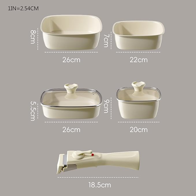 Pots and Pans Set Nonstick Kitchen Cookware Sets with Removable Handle Stackable Cooking Pot Set with Glass Lids Dishwasher-Safe