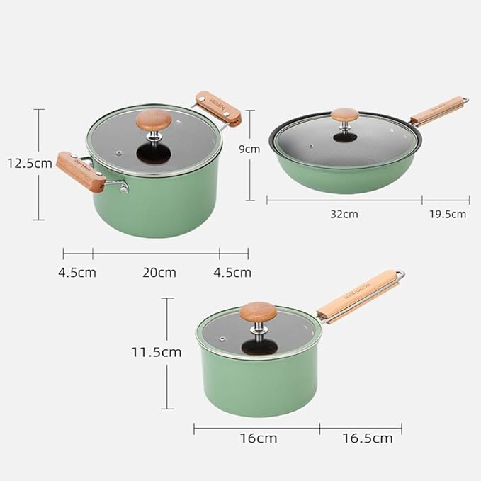 3-Piece cookware Iron Non-Stick pan with Tempered Glass lid Comfortable Handle Suitable for Gas Induction Cooker Easy to Clean Pot Set