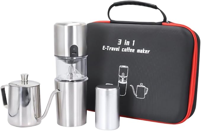 SOTECH 2 in 1 E-grinder Pour Over Coffee Maker Set with Stainless Steel Electric Bean Grinder and Steel kettle Packing Bag