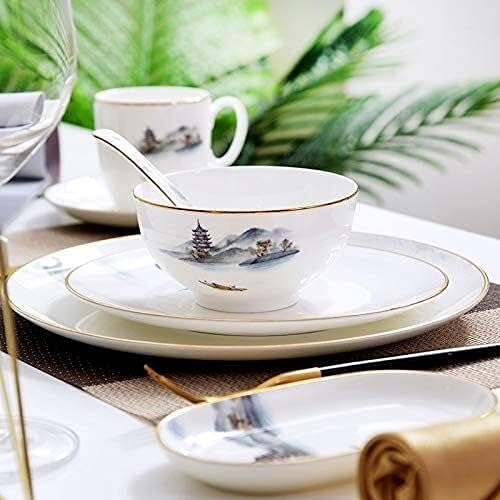 Elegant Dinnerware Set Dinner Plates Bowls Set Household Dinnerware Set Ceramic Bowls And Plates Cups And Saucers Chinese-Style Hotel Tableware Set Clear Water And Sk