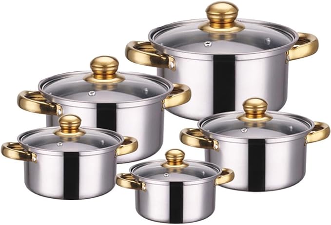 10-Piece Cookware Set Non-Stick Ceramic Coating Cooking Pot Set with Lids Heavy Duty Stainless Steel Handles Induction Oven Gas Stovetops Electric for Family Meals Type 6