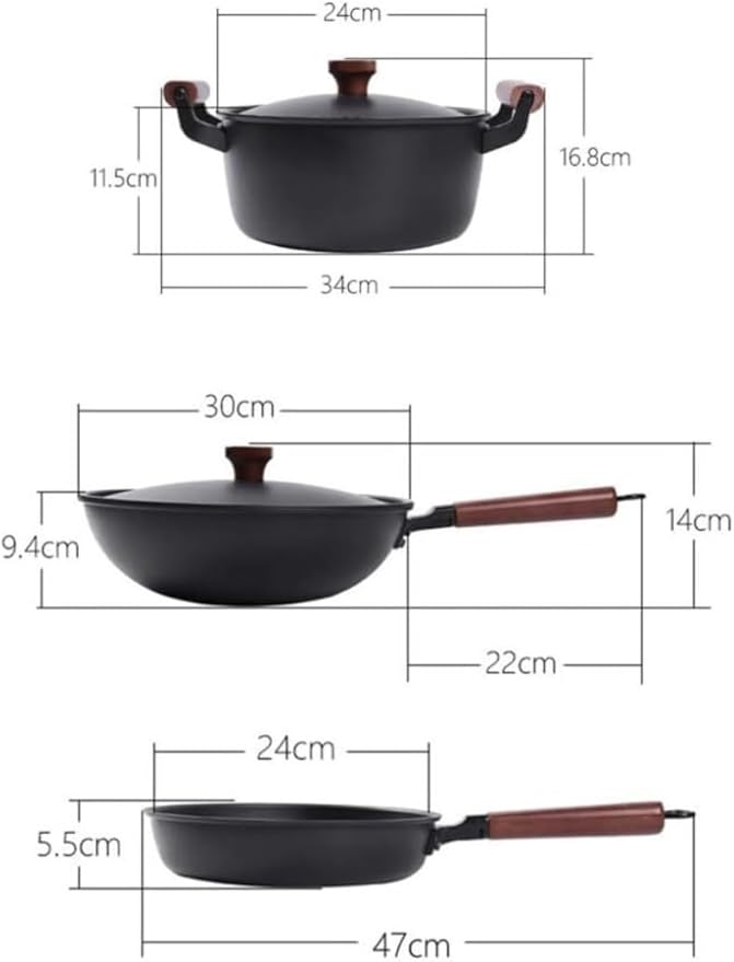 Kitchen Cooking Sets 3 Pcs Cooking Pot Iron Pan Non-Stick Pan Set Uncoated Wok Frying Pan Soup Pot for Kitchen Cookware Sets