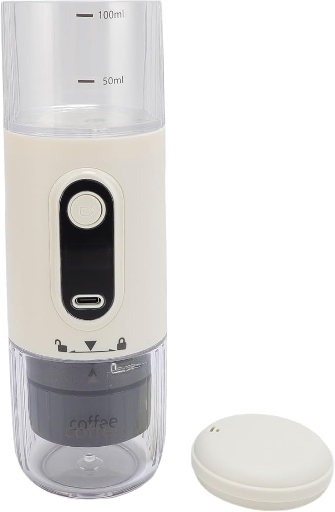 SUNGOOYUE Portable Coffee Maker Rechargeable 2500mAh Battery with Type C Cable and Coffee Grounds Basket for Travel Camping Hiking Fishing Picnic and Office Use (White)