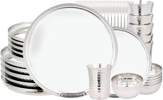 42-Piece Dinnerware set for 6 ~ Stainless steel Hand Hammered Dinner set ~ Plates Tumblers and Bowls (Dishwasher safe Durable)