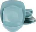 8 Piece Ceramic Dinnerware Set – Modern Matte Arctic Blue Plates and Bowls Soft Square Design Microwave &amp Dishwasher Safe (Arctic Blue)