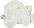 Fine Marble Stoneware Dinnerware Set Gold &amp White - 16 Piece