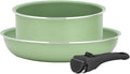 Pots and Pans Set with Detachable Handle 3-Piece Kitchen Cookware Set Non Stick Frying Pans for All Stoves Stackable Cookware Set for Camping Dishwasher Safe Green