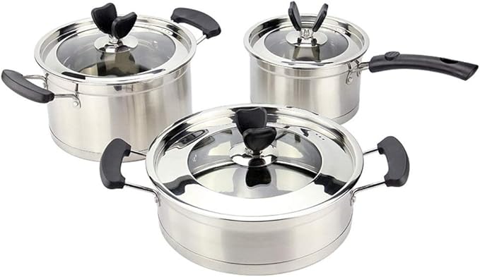 Pot Set Stainless Steel Cookware Set Kitchen Cookware and Cookware Set of 3 Suitable for All Stoves Including Induction Cookers Cookware Cooking Set(A)