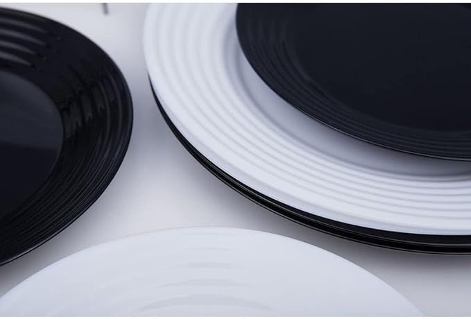 Unknown1 18 Piece. Glass Black White Dinnerware Set for 6 Solid Casual Square Piece Microwave Safe