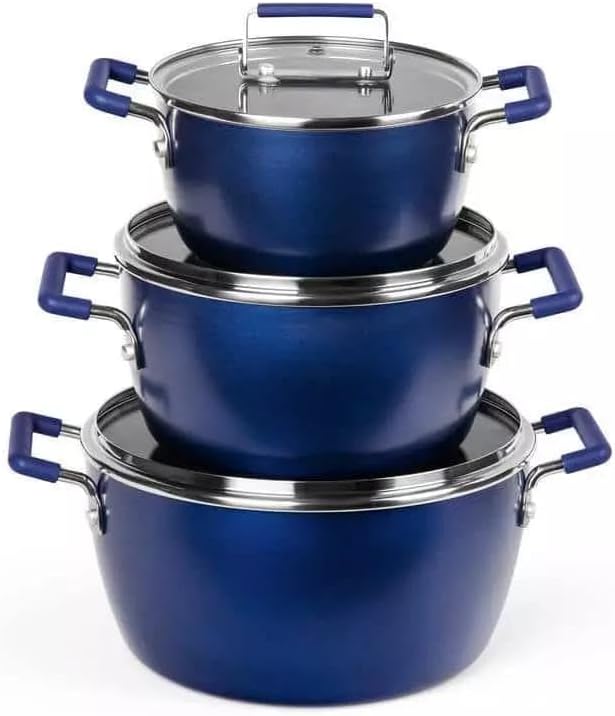 For Nesting Pots Blue Aluminum Nonstick Diamond Mineral Coating 6-Piece