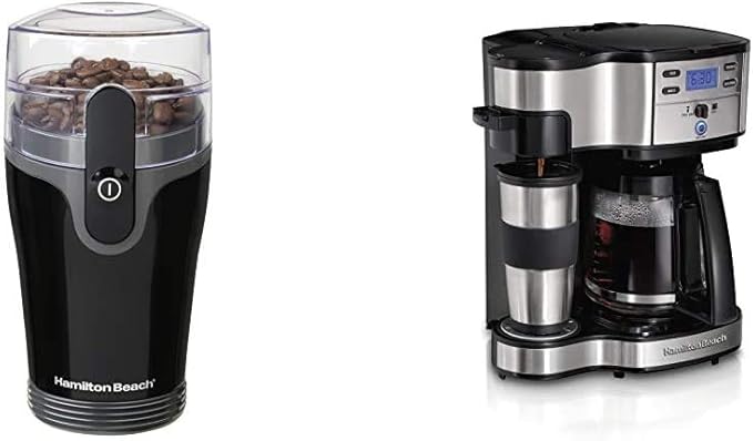 Hamilton Beach Fresh Grind 4.5oz Electric Coffee Grinder for Beans Spices and More Stainless Steel &amp 2-Way Brewer Coffee Maker Single-Serve and 12-Cup Pot Stainless Steel