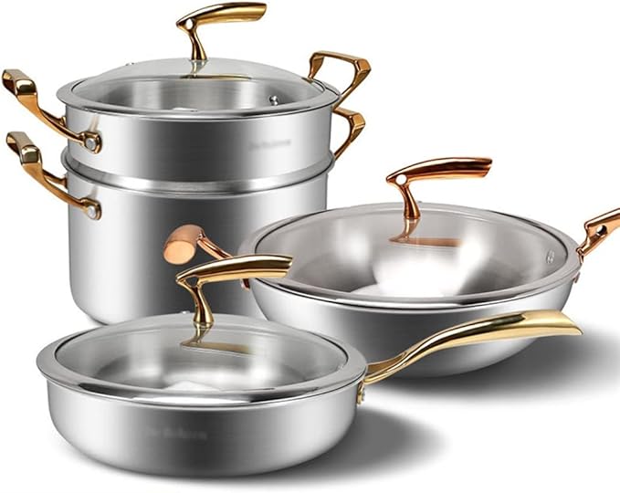 Stainless Steel Cookware Set Wok Frying Pan Milk Pan Frying Pan Steamer Non Stick Kitchen Pot Set Kitchen Tool