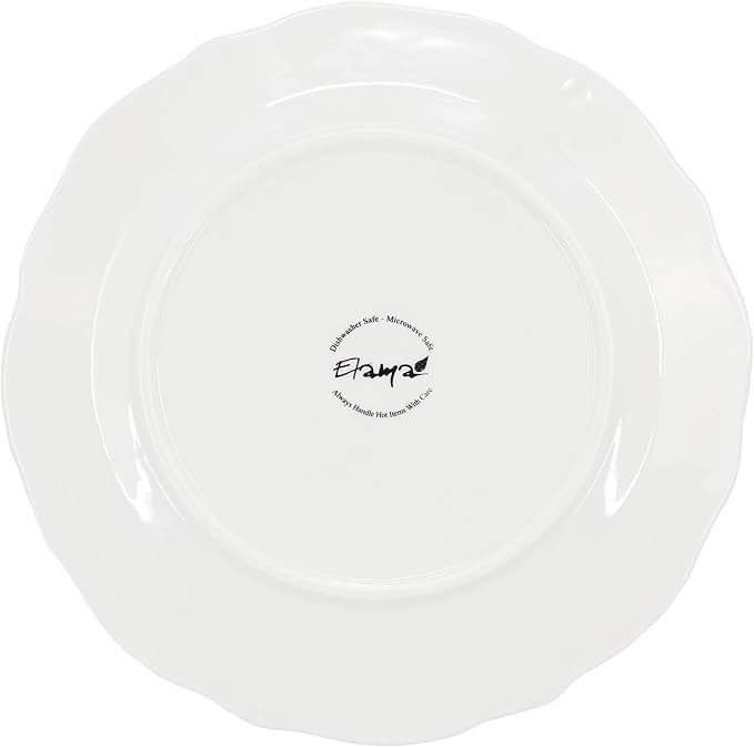 Elama Henryi 6 Piece Embossed Rim Detail Porcelain White 8.75 Inch Salad Plate Set Tableware Set Serveware (6 Pc Salad Plate)